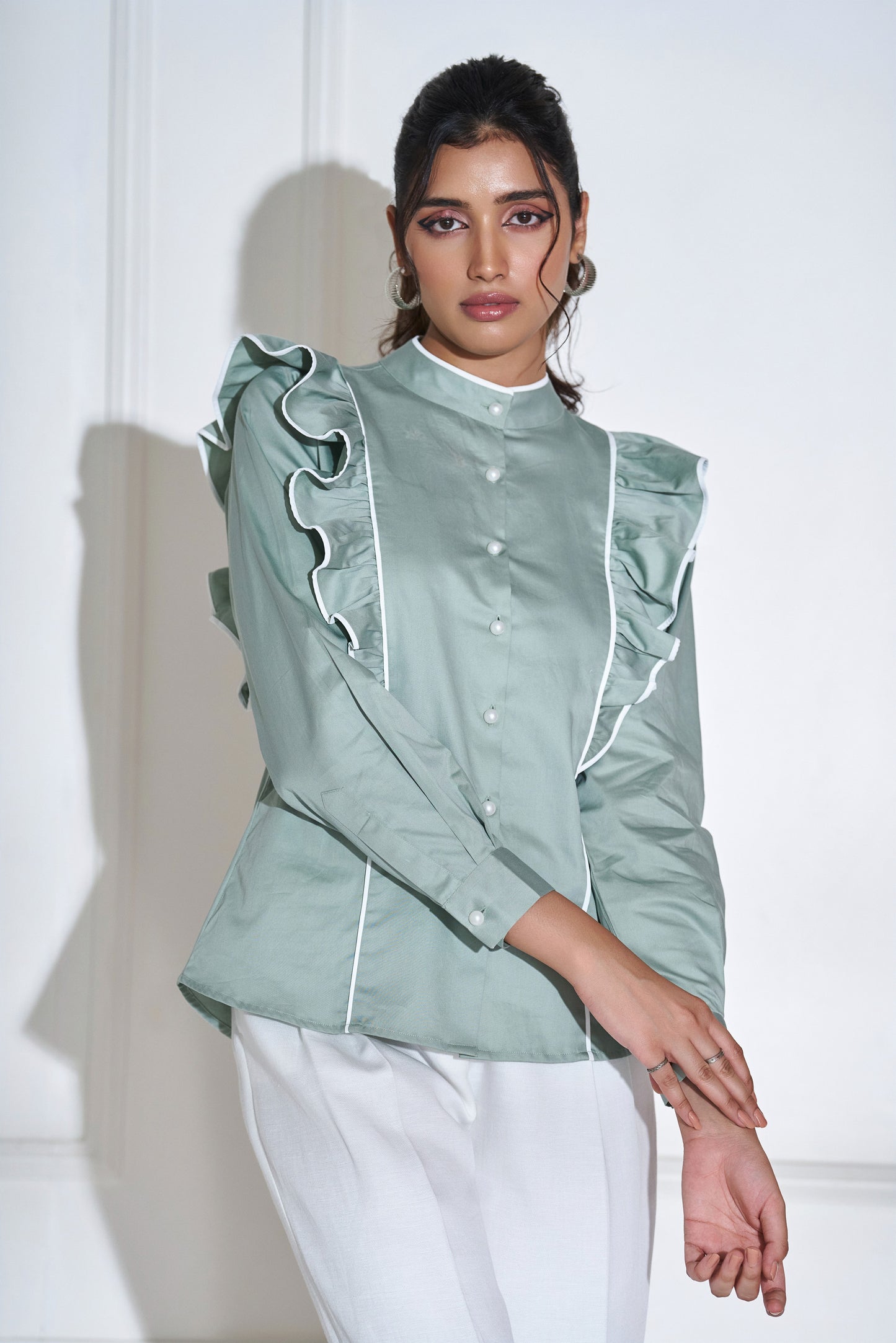 Gemini Ruffle Shirt(Mint Green)